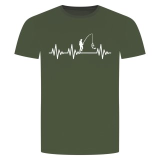 Herzschlag Angeln T-Shirt Militär Grün 2XL