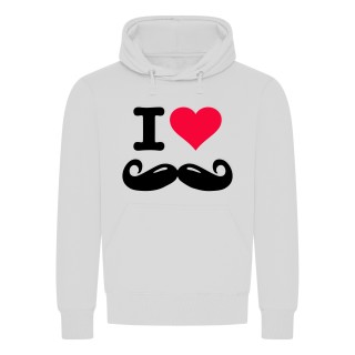 I Love Moustache Kapuzenpullover Weiss S