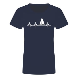 Heartbeat Sailing Boat Ladies T-Shirt Navy Blue L