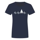 Heartbeat Sailing Boat Ladies T-Shirt Navy Blue L