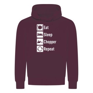 Eat Sleep Chopper Repeat Kapuzenpullover Bordeaux Rot 2XL